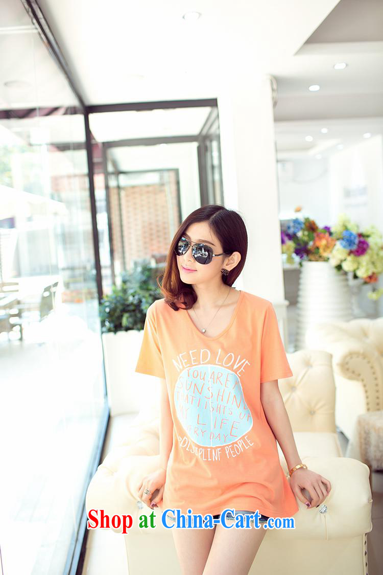 Ya-ting store Korean version 2015 summer new female V collar loose stamp short sleeve shirt T female orange XL pictures, price, brand platters! Elections are good character, the national distribution, so why buy now enjoy more preferential! Health