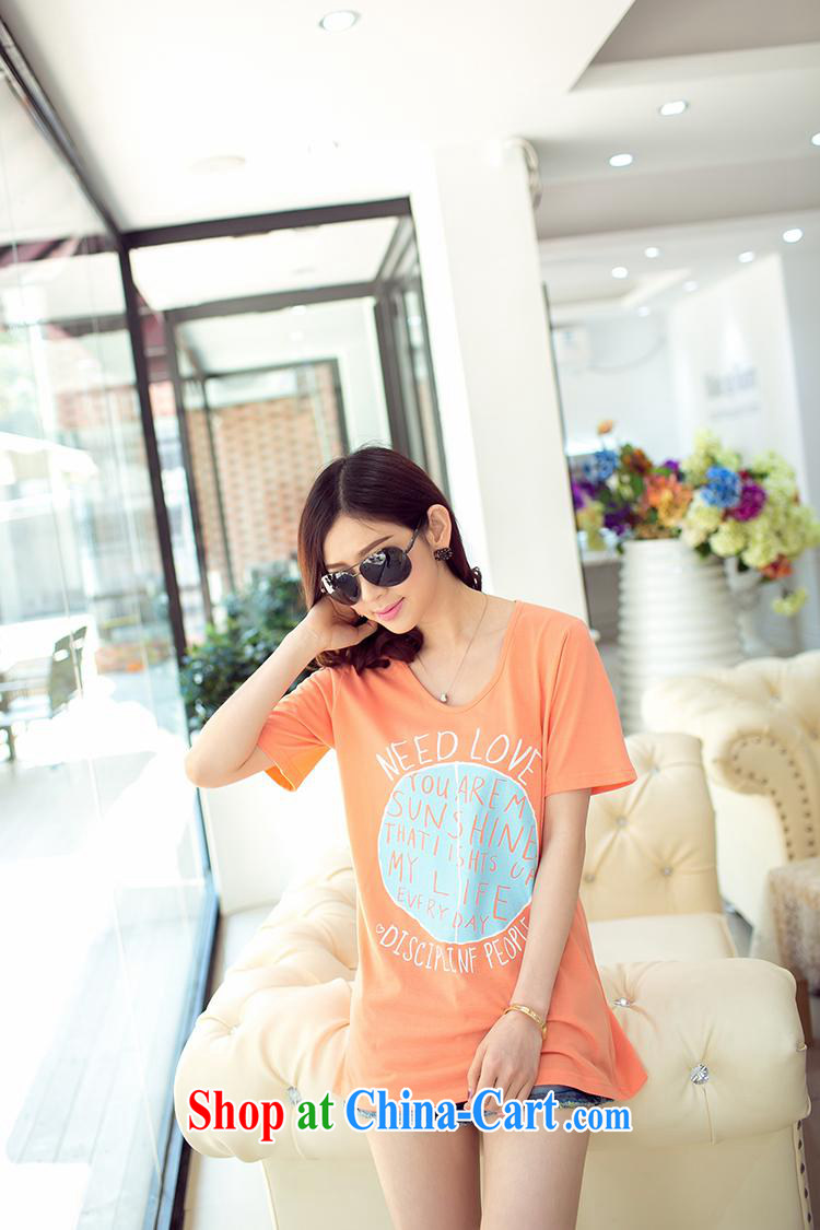 Ya-ting store Korean version 2015 summer new female V collar loose stamp short sleeve shirt T female orange XL pictures, price, brand platters! Elections are good character, the national distribution, so why buy now enjoy more preferential! Health
