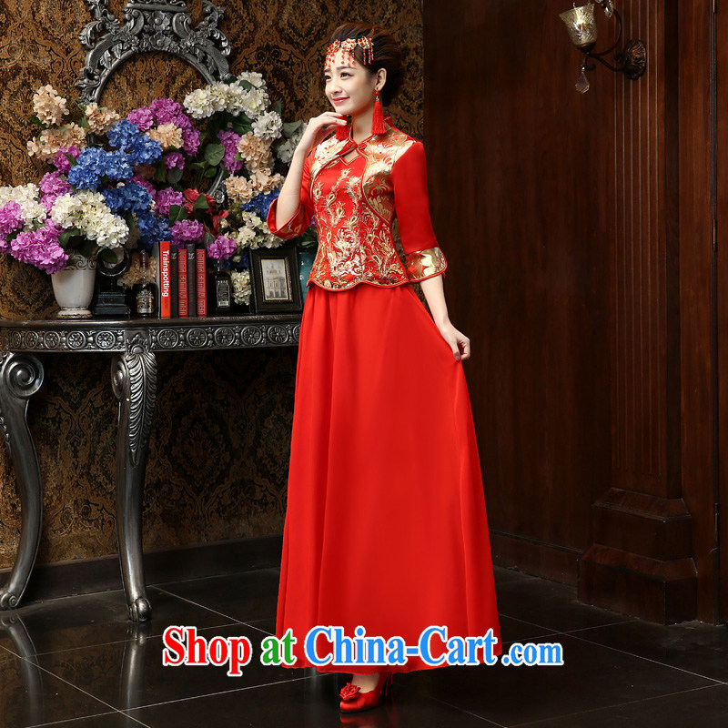 Kenneth Gordon WU 2015 leading edge new cuff in Red video thin toast cheongsam Chinese Antique style long embroidery married Yi wedding service bridal cheongsam dress red L, Su Xiang, and shopping on the Internet