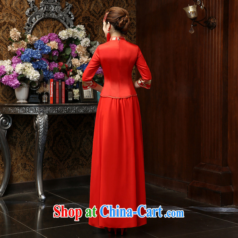 Kenneth Gordon WU 2015 leading edge new cuff in Red video thin toast cheongsam Chinese Antique style long embroidery married Yi wedding service bridal cheongsam dress red L, Su Xiang, and shopping on the Internet
