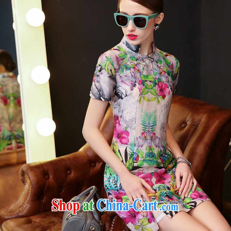 In the heavy Silk Cheongsam women 2015 new summer long in the lotus, improved cheongsam dress package and Sauna Silk Cheongsam Chinese wind rose red XL, in the (GUDISI), online shopping