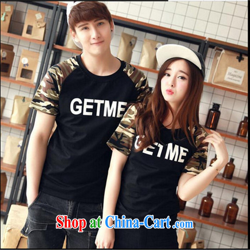 Ya-ting store hot selling 2015 couples with summer, new Korean Version Stamp cultivating short-sleeved T-shirt, uniform black 2 XL