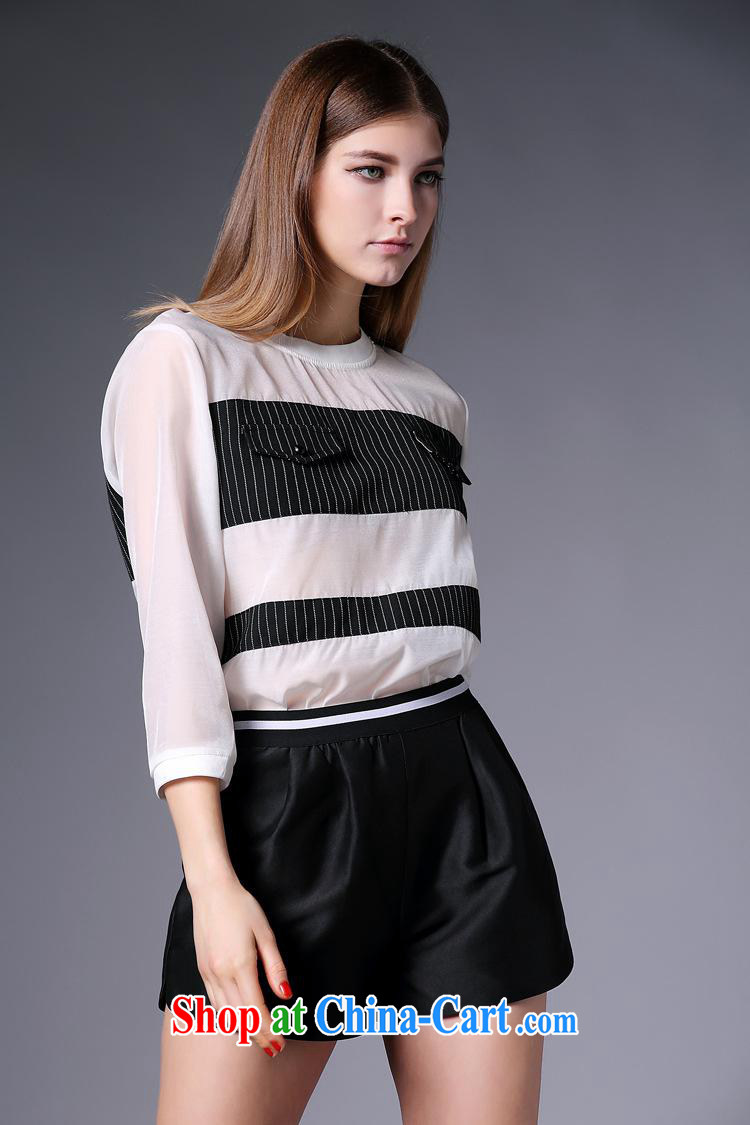 Health concerns women * 2015 spring new European and American big European root yarn stitching black Fine Line false pocket T-shirt with black shorts white L pictures, price, brand platters! Elections are good character, the national distribution, so why buy now enjoy more preferential! Health