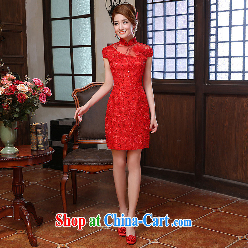 2015 new spring and summer red improved short dresses, lace Evening Dress bride wedding toast serving Red Red XXL, beautiful, shopping on the Internet
