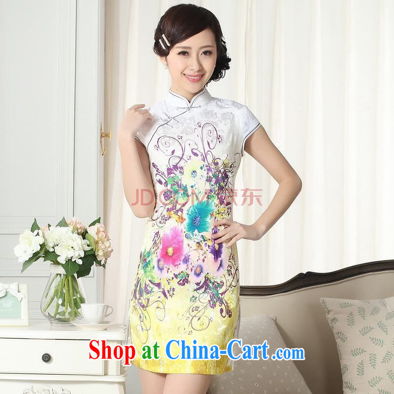 The broadband lady stylish jacquard cotton cultivating short cheongsam dress new Chinese qipao gown picture color 2 XL