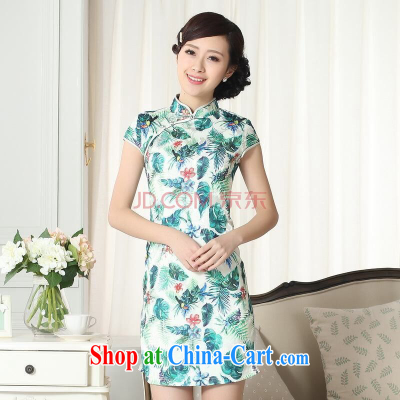 The broadband lady stylish jacquard cotton cultivating short cheongsam dress new Chinese qipao gown picture color 2 XL
