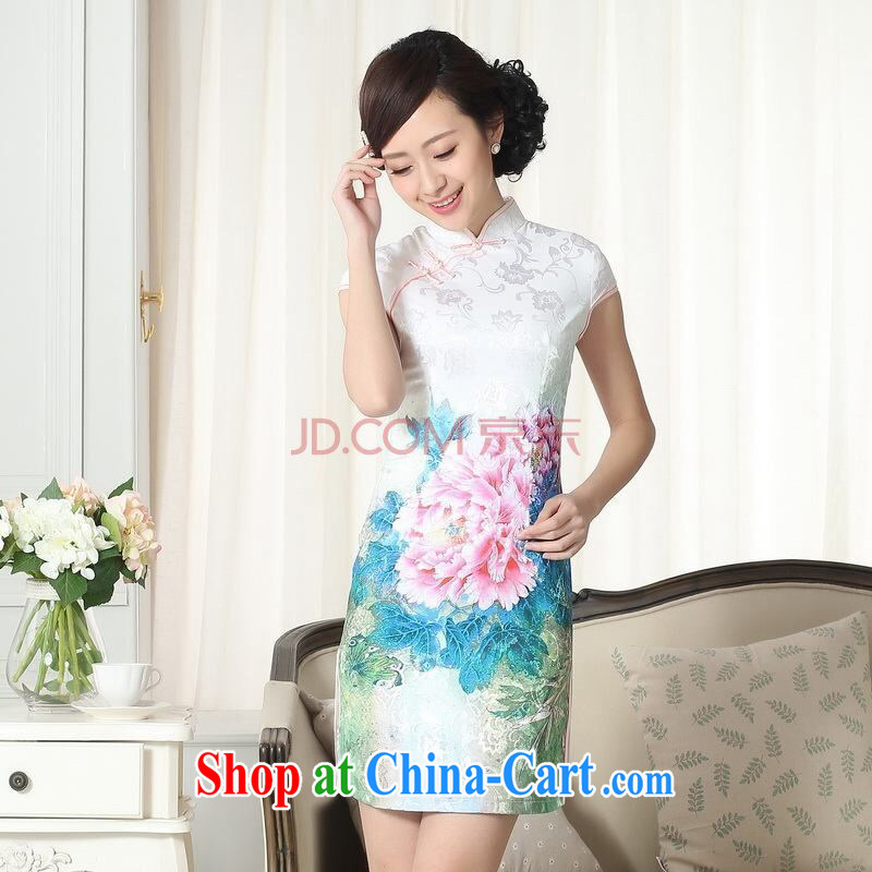 The broadband new summer elegance Chinese qipao Chinese graphics thin short cheongsam picture color 2 XL