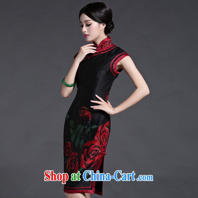 China classic spring and summer new upscale heavy silk dresses, dresses daily retro improved temperament black background XXL, China Classic (HUAZUJINGDIAN), online shopping
