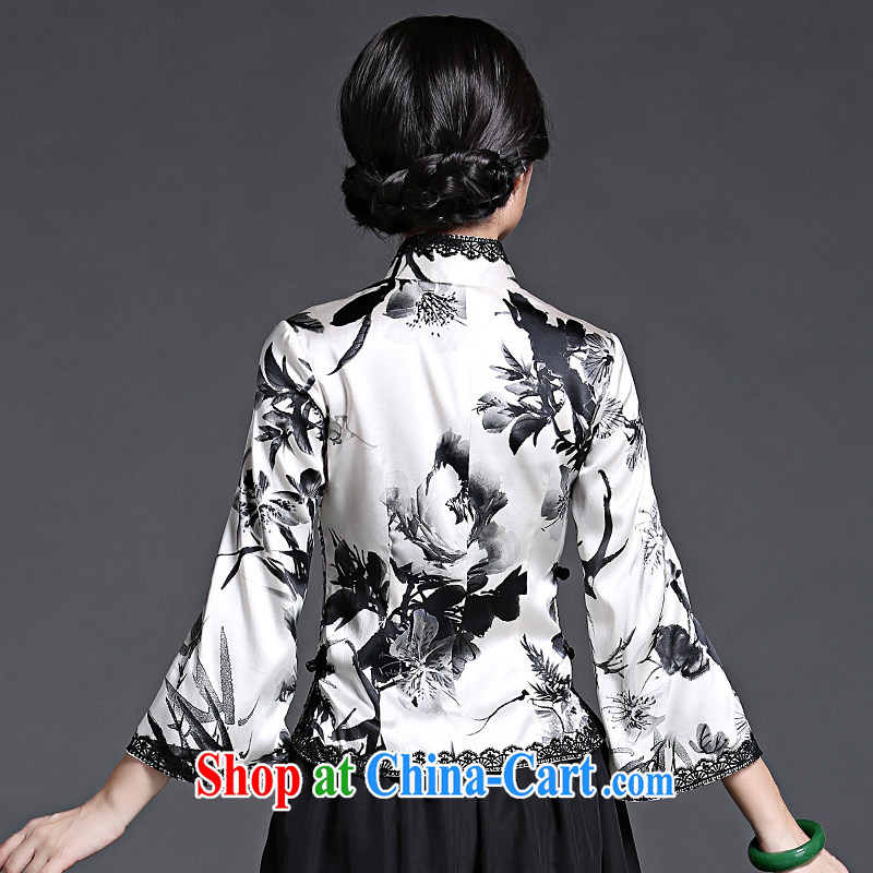 China classic heavy silk, Chinese antique Chinese, short-sleeved T-shirt outfit spring and summer with improved Han-black-and-white XL, China Classic (HUAZUJINGDIAN), online shopping
