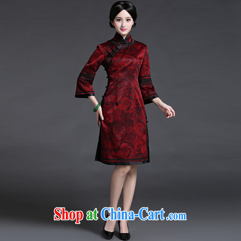 China classic 2015 new spring and summer long-sleeved stylish silk incense cloud yarn, improved daily cheongsam dress-suit XXL, China Classic (HUAZUJINGDIAN), and shopping on the Internet