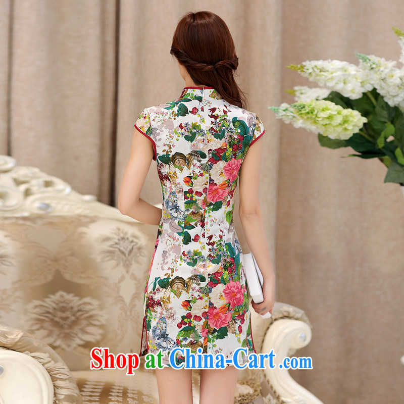 2015 new summer improved stylish cultivating short-sleeved dresses retro floral double-collar jacquard cotton cheongsam dress 985 Butterfly Dance flowers XL, Elizabeth, (SHAJINI), online shopping