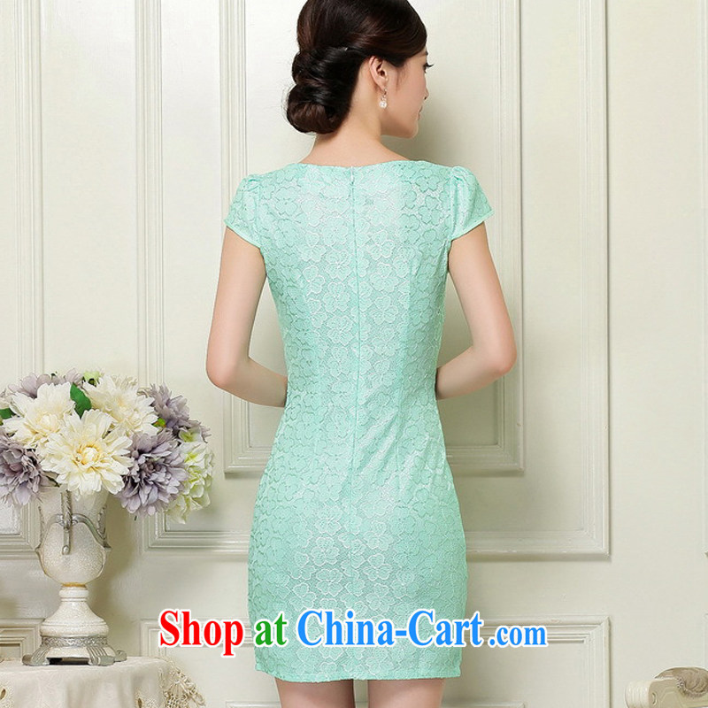 Los Angeles Summer 2015 new stylish and elegant lace short, cultivating cheongsam dress female Green XL, Los Angeles (ROLUZEE), shopping on the Internet