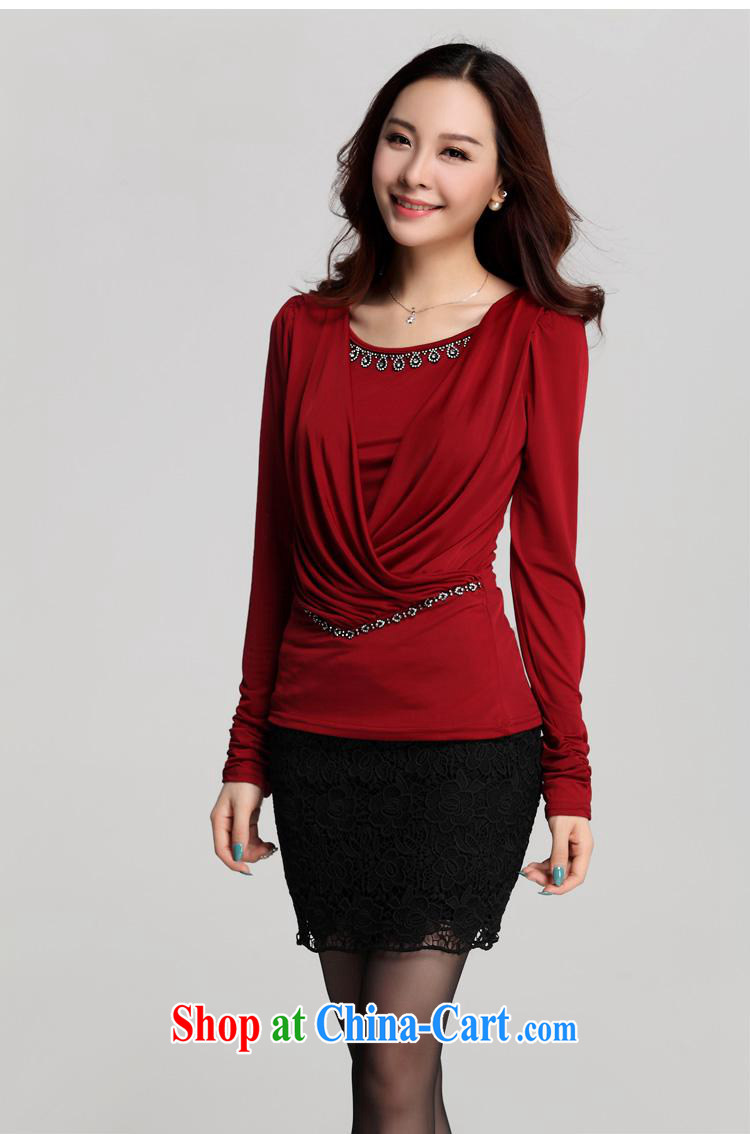 Qin Qing store foreign trade the European site fall with new graphics thin large, solid color beauty long-sleeved T-shirt solid T-shirt girls maroon XXXL pictures, price, brand platters! Elections are good character, the national distribution, so why buy now enjoy more preferential! Health