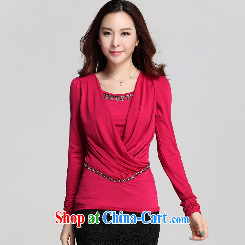 Qin Qing store foreign trade the European site fall with new graphics thin large, solid-colored beauty long-sleeved T-shirt solid T-shirt girls maroon XXXL, GENYARD, shopping on the Internet