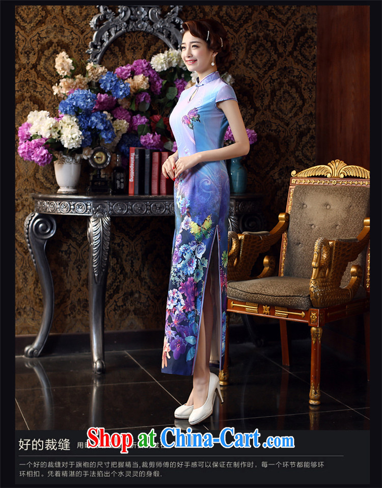 Su Wu edge 2015 new retro Beauty Fashion improved long cheongsam spring and summer daily outfit video thin dresses Lake blue M pictures, price, brand platters! Elections are good character, the national distribution, so why buy now enjoy more preferential! Health
