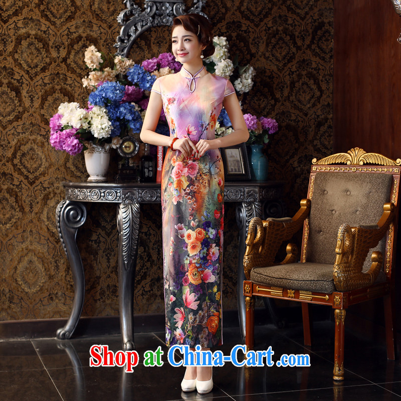 Su Wu edge 2015 new retro Beauty Fashion improved long cheongsam spring and summer daily outfit video thin dresses Lake blue M, Su Wu, and, shopping on the Internet