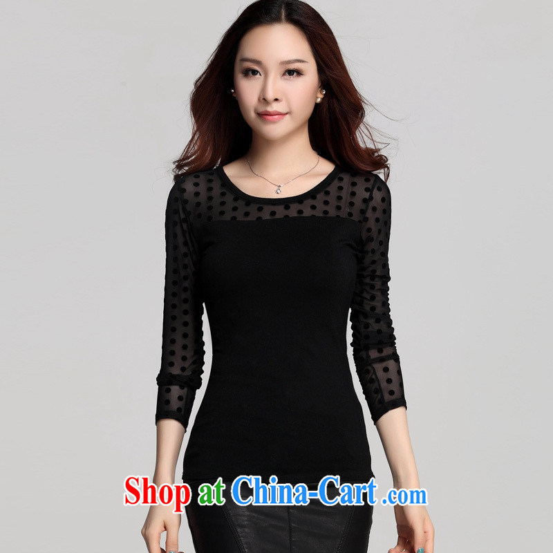 Qin Qing store foreign trade the European site autumn is new, take the web by cultivating black round-collar long-sleeved T-shirt solid female black point XXXL, GENYARD, shopping on the Internet
