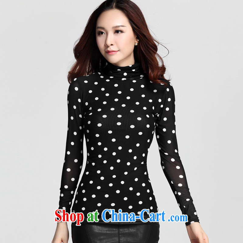 Qin Qing store foreign trade the European site fall with new high-collar cultivating a yarn black-and-white, long-sleeved shirt T solid shirt female black point XXXL, GENYARD, shopping on the Internet