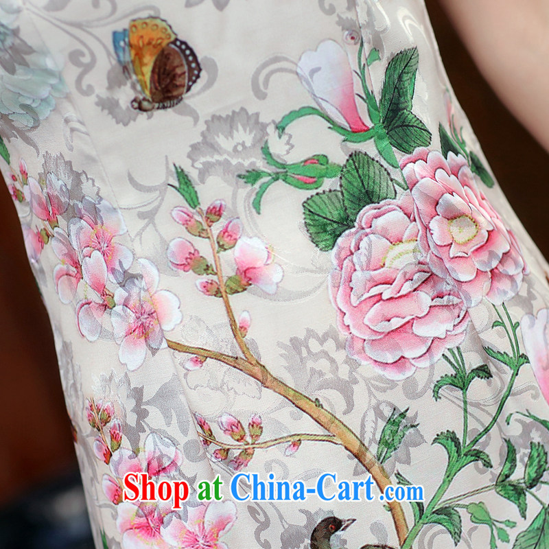 The Estee Lauder, Ms Elsie Leung dresses 2015 new spring and summer white Peony jacquard cotton retro daily improved cheongsam dress temperament female 982 Dan Feng cited butterfly M, Diane poetry (mdaixe), online shopping