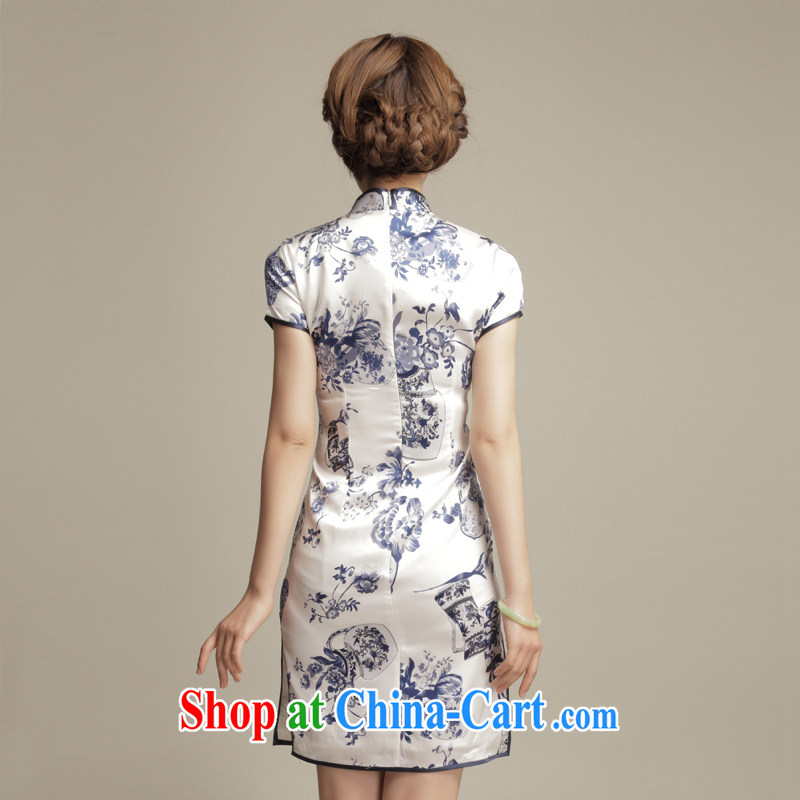 Bong-amphibious Ori-ching spent the 2015 summer heavy Silk Cheongsam antique porcelain was dos santos aura Silk Cheongsam dress DQ 1579 M suit, Bong-amphibious and, shopping on the Internet