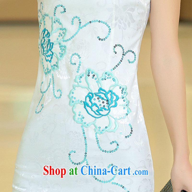 Miss Elsie LEUNG, Catherine's 2015 new summer stylish and simple Lady style, high quality jacquard cotton improved daily cheongsam Chinese dresses short pink XL, Emily poem Lin, and shopping on the Internet
