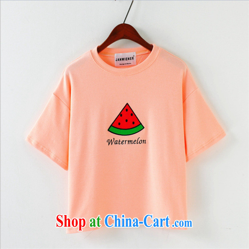 Ya-ting store summer 2015 women with new Korean soft s sister-in-law the mandatory lovely fruit embroidery 100 ground loose solid short-sleeved T shirts are gray, blue rain bow, and shopping on the Internet