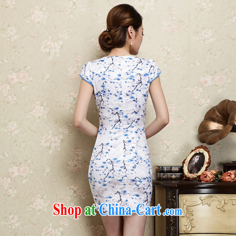 Emily poem Lin 2015 new summer Korean style Ethnic Wind floral short BEAUTY package and ceremonial improved cheongsam dress Tang blue XL, Emily poem Lin, shopping on the Internet