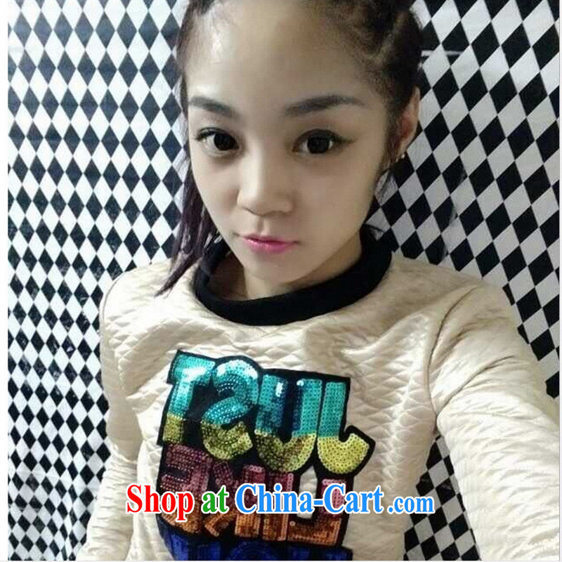 Ya-ting store 2015 spring new female Korean T-shirt beauty model long-sleeved letter overlay color sweater white L