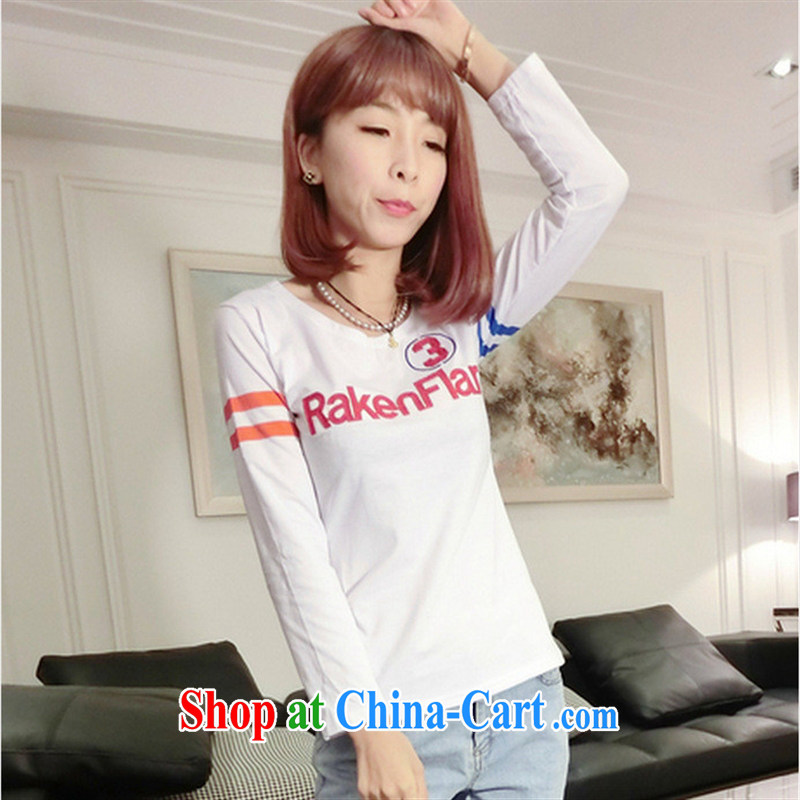 Ya-ting store 2015 spring and summer new female digital letters on the thin white shirt T leisure students are white, blue rain bow, and, shopping on the Internet