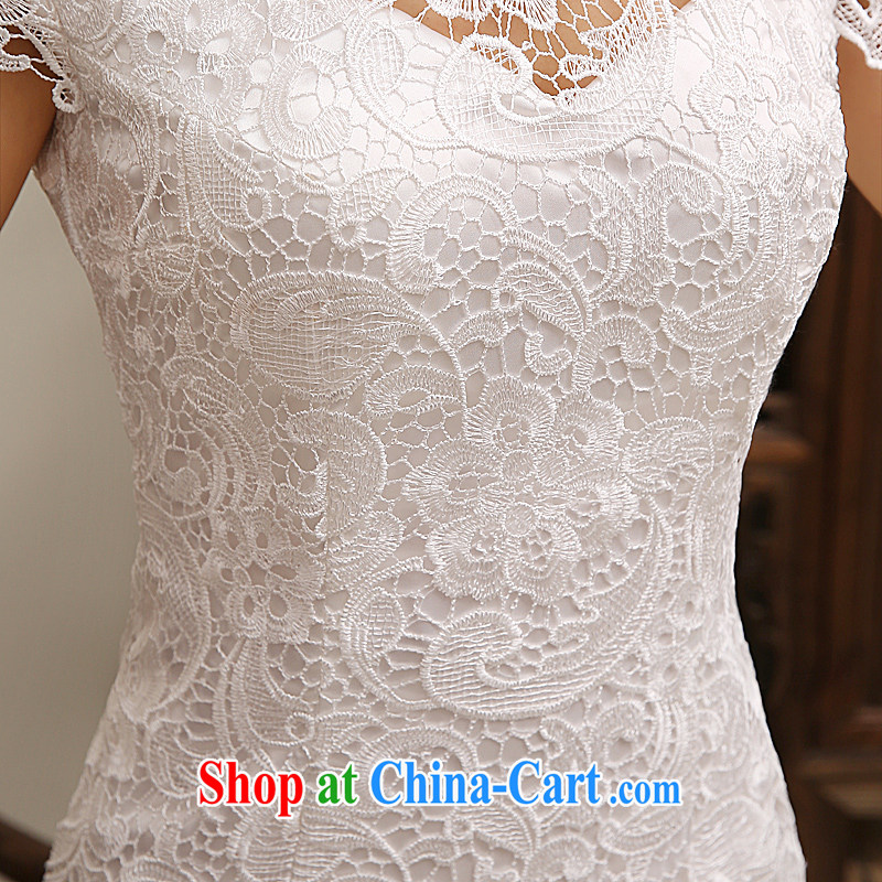 Tslyzm water-soluble lace improved cheongsam dress white beauty graphics thin dresses 2015 spring and summer new cuff in short, L Tslyzm, shopping on the Internet