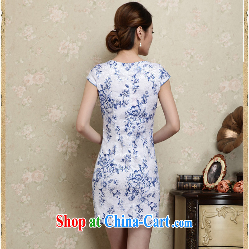 Blue and white porcelain cheongsam dress spring 2015 new improved stylish daily short cheongsam dress beauty package and summer girls 28 blue XXL, WINS rain poetry, shopping on the Internet