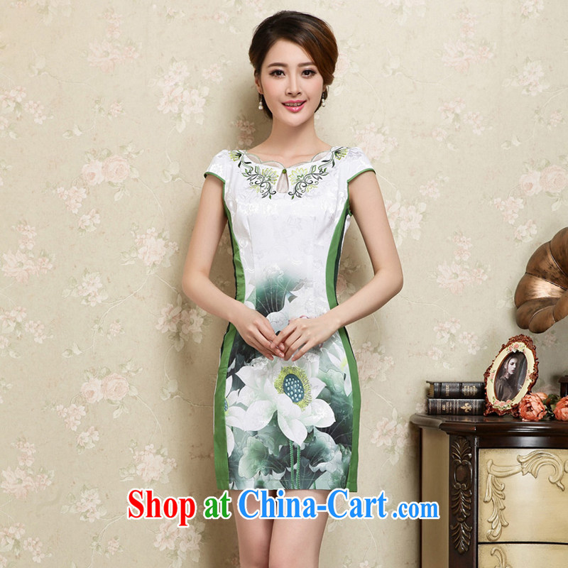 2015 new short, decorated in summer, daily improved fashion cheongsam dress skirt retro style dress short-sleeved 25 green XL