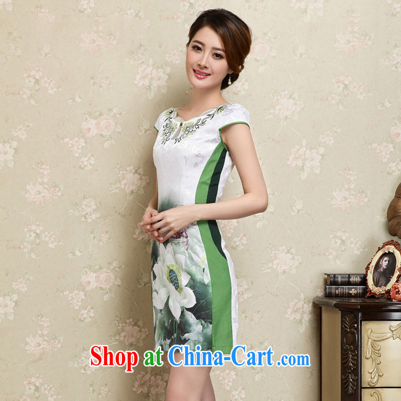 2015 new short, decorated in summer, daily improved fashion cheongsam dress skirt retro style dress short-sleeved 25 green XL, rain poems, and, on-line shopping