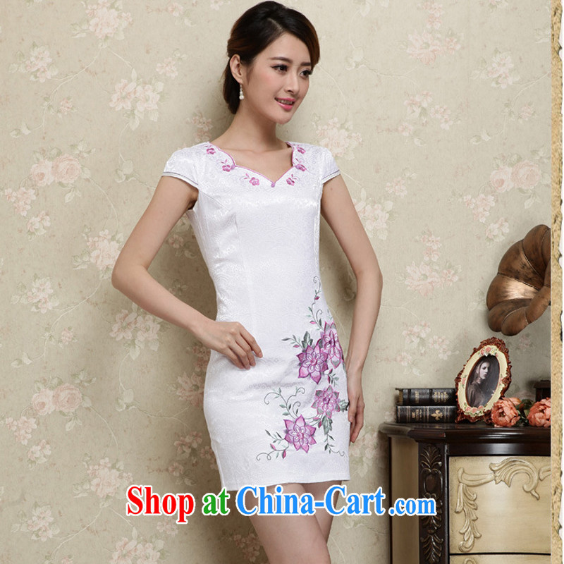 2015 summer edition Korea Stylish retro Ethnic Wind tang on the service package shoulder embroidery cheongsam beauty dress new 27 purple L, rain poems, shopping on the Internet