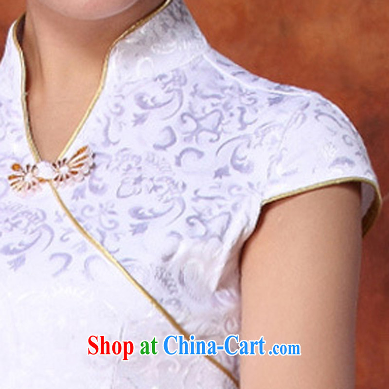 Dresses and Stylish spring and summer 2015 new Chinese Lotus figure daily short improved cheongsam dress style female 36 white S, rain poems, and, on-line shopping