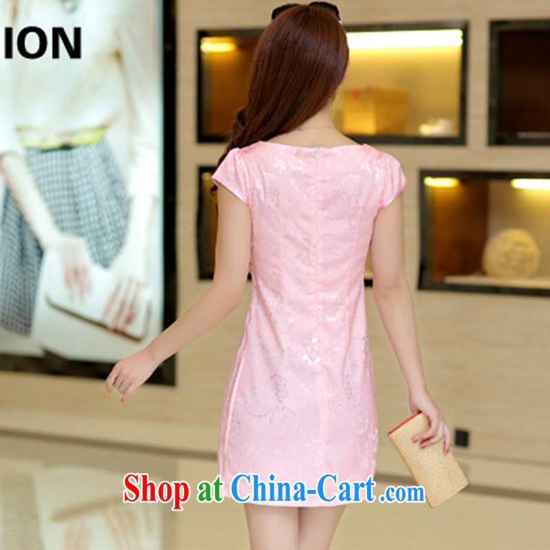 Dresses 2015 new spring and summer with white jacquard cotton retro daily improved cheongsam dress style girls 33 pink L, rain poems, shopping on the Internet