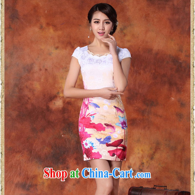2015 new short, decorated in summer, daily improved fashion cheongsam dress skirt retro style dress short-sleeved 29 red M, rain poems, shopping on the Internet