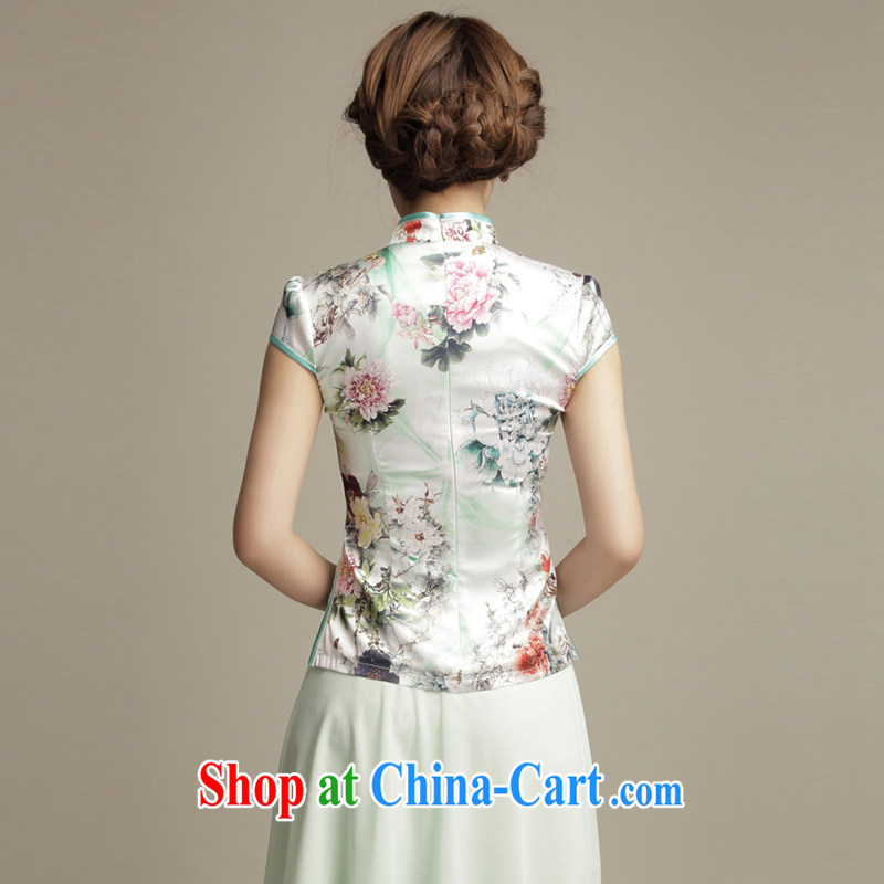 Bong-amphibious Ori-style, silk Chinese shirt Ethnic Wind stamp short stylish dresses T-shirt T pension DQ 1584 Light M, Bong-amphibious and, on-line shopping