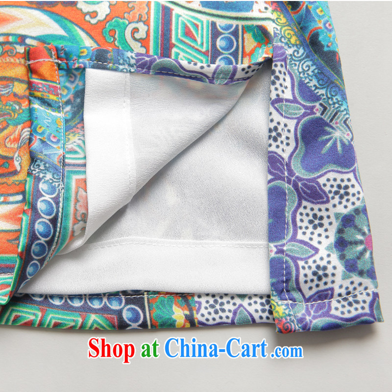 Bong-amphibious Ori-style, silk Chinese shirt Ethnic Wind stamp short stylish dresses T-shirt T pension DQ 1584 Light M, Bong-amphibious and, on-line shopping
