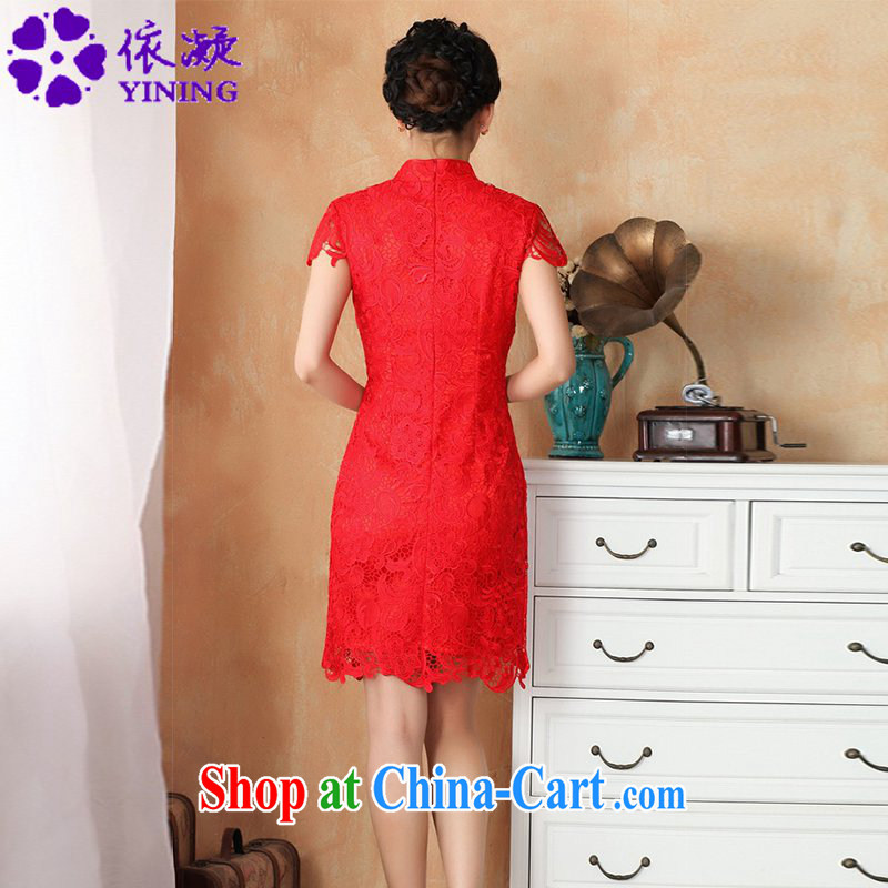 According to fuser new female retro improved Chinese qipao Solid Color Openwork short-sleeved Sau San Tong with cheongsam dress costumes WNS/2365 #3 - 3 red 2 XL, fuser, and Internet shopping