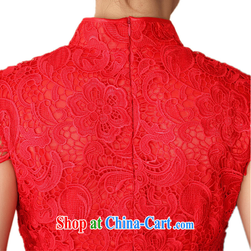 According to fuser new female retro improved Chinese qipao Solid Color Openwork short-sleeved Sau San Tong with cheongsam dress costumes WNS/2365 #3 - 3 red 2 XL, fuser, and Internet shopping