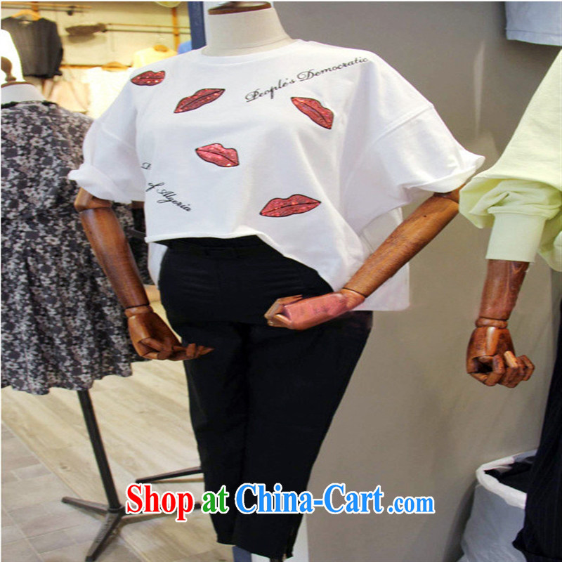 The Dongdaemun Shopping 2015 spring and summer new stamp red lips-on letters short-sleeved T shirt solid white shirt XL, health concerns (Rvie .), and, on-line shopping