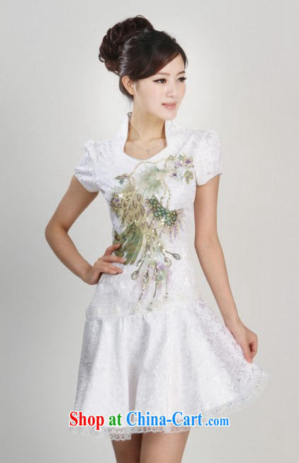 Mrs Ingrid sprawl economy 2015 spring new short-sleeved hand embroidery and heavy Silk Cheongsam white XL pictures, price, brand platters! Elections are good character, the national distribution, so why buy now enjoy more preferential! Health