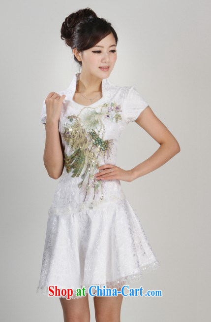 Mrs Ingrid sprawl economy 2015 spring new short-sleeved hand embroidery and heavy Silk Cheongsam white XL pictures, price, brand platters! Elections are good character, the national distribution, so why buy now enjoy more preferential! Health