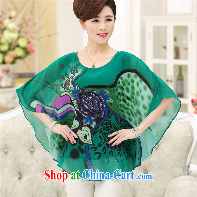 The older mothers with summer silk short-sleeved T-shirt girls large, stamp duty sauna silk bat T-shirt short-sleeved T-shirt, blue XXL, health concerns (Rvie .), and, on-line shopping