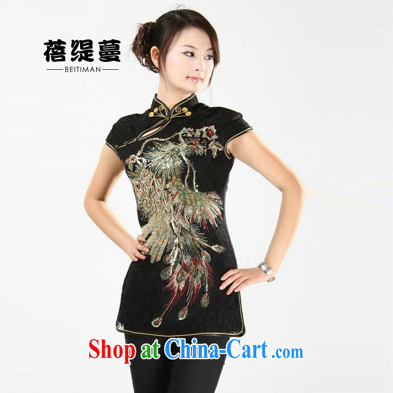 Mrs Ingrid economy sprawl on 15 new jacquard embroidered Chinese blouses black XXL
