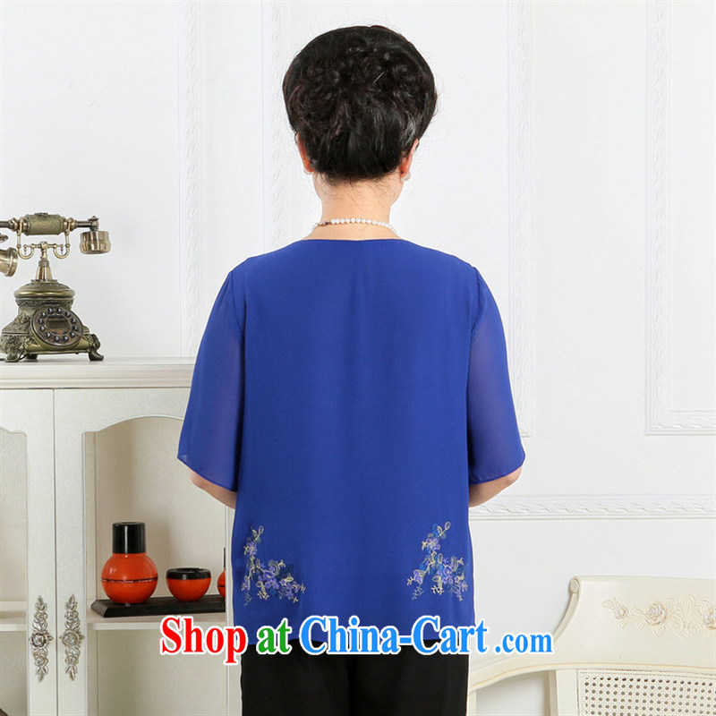 Wholesale manufacturers in 2015 older summer embroidered short sleeves Korean Day silk stylish T-shirt the mixed batch Po blue 5XL, health concerns (Rvie .), and, on-line shopping