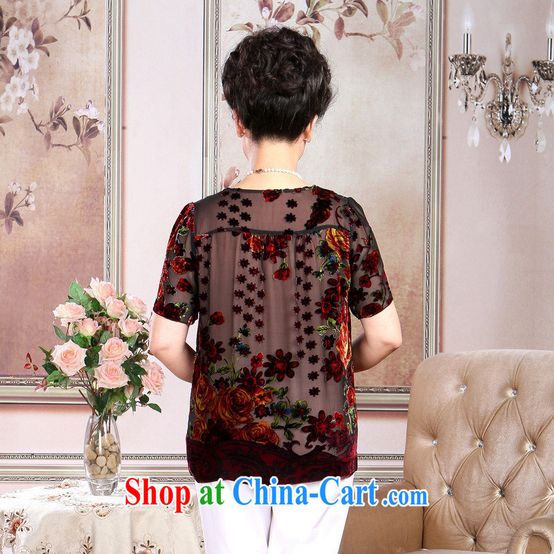 The older female summer silk T shirt mom with high quality silk black flower lint-free cloth short-sleeved T-shirt loose, wholesale stars increase XXXL, health concerns (Rvie .), and, on-line shopping