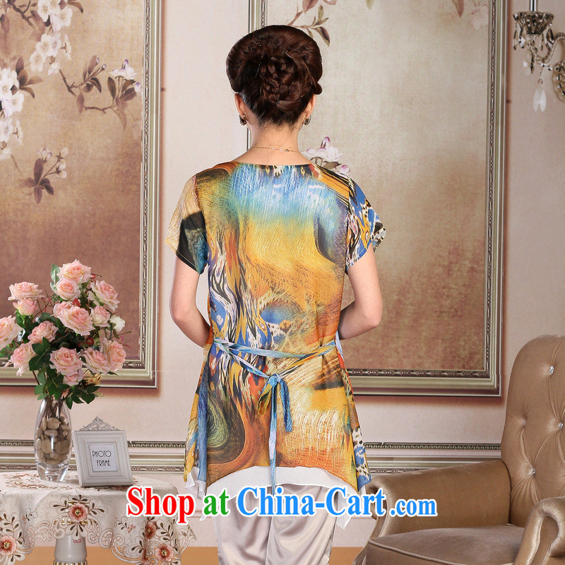 New Middle-aged and older women's clothing summer boutique stylish mom with dresses silk, long, loose dress Pink Blue XXXL, health concerns (Rvie .), and, on-line shopping