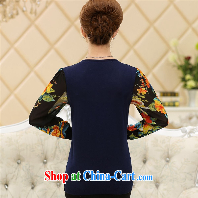 Middle-aged and older female spring 2015 new mom with stylish knitted T-shirt loose round-collar yarn sleeves and solid shirt Navy 120 XXL, health concerns (Rvie .), and, on-line shopping
